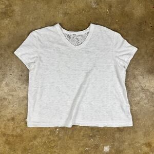 Wilt Women’s Small White Crew Crop Boxy Slub Tee Lace Back Top Made in USA